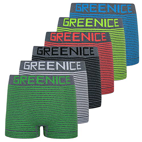 ReKoe 6er Pack Jungen Kinder Boy Boxershorts Unterhose Unterwäsche Grauen Streifen, Größe:116-128 von ReKoe
