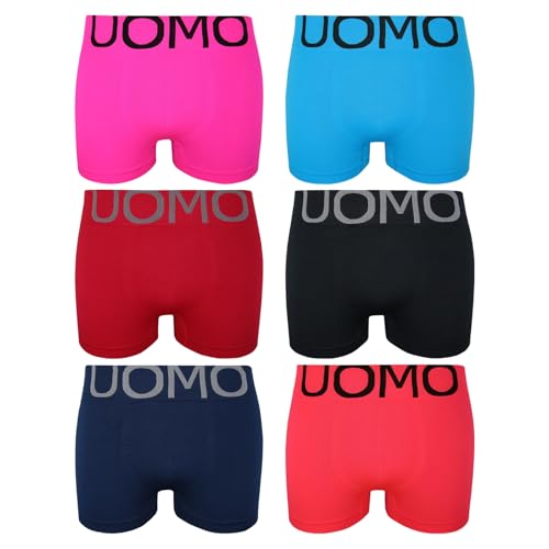 ReKoe 6er Pack Microfaser Uomo Uni Neon Slip Unterwäsche Pants Herren Boxershorts, Größe:M/L von ReKoe