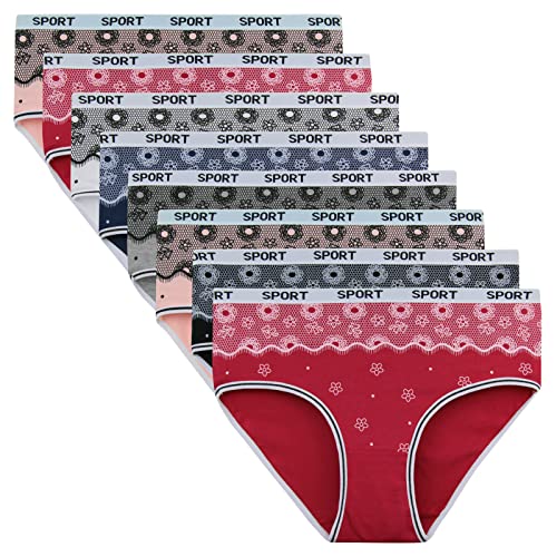 ReKoe 8er Pack Damen Slip Baumwolle Unterwäsche Mehrpack Hipster mit Motiv Schlüpfer, Größe:40/42 = (Etikett L) von ReKoe