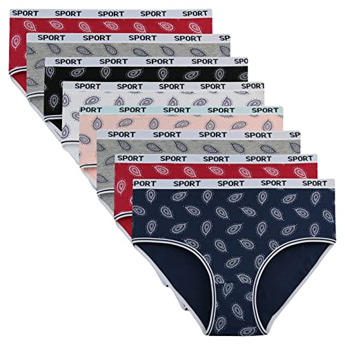 ReKoe 8er Pack Damen Slip Baumwolle Unterwäsche im Mehrpack Unterhose Motiv Farben, Größe:40/42 = (Etikett L) von ReKoe