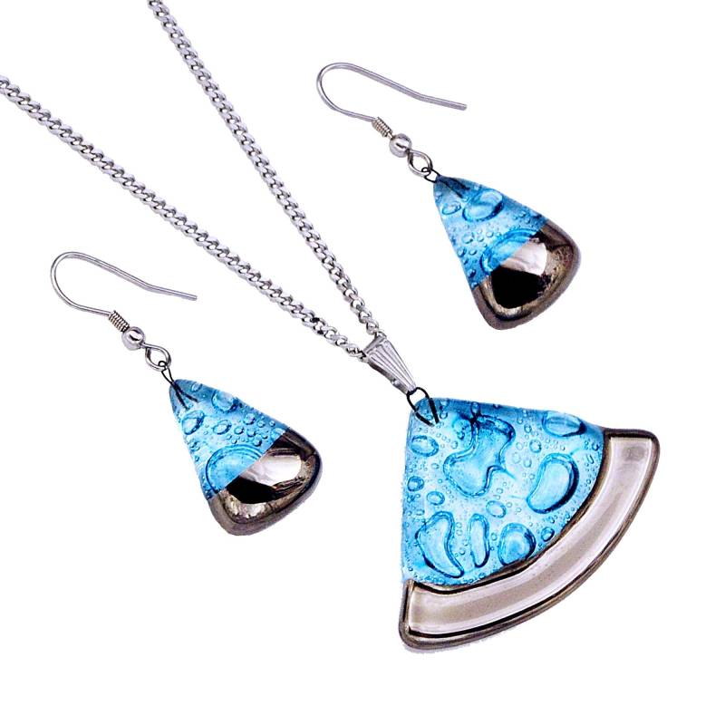 Ohrringe Und Halskette Schmuck Set Bohemia Bubble Glas Verziert Mit Platin Chirurgenstahl Türkis, Braun Oder Blau Ohrringe Und Halskette Schmuck Set Bohemia Bubble Glas Verziert Mit Platin Chirurgenstahl Türkis, Braun Oder Blau von ReMaatelier