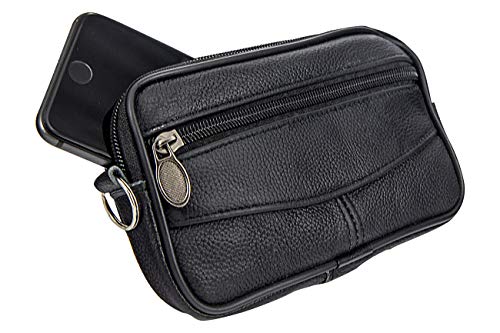 GÜRTELTASCHE Leder schwarz (EIN Hauptfach) - Hüfttasche Bauchtasche Gürtel Tasche Handytasche Geldbörse Handy schwarz Hüfttasche Reisen Wandern Laufen Joggen Reise Wanderung Outdoor Sport von ReNa-Retail
