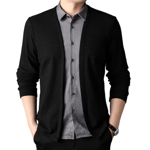 Herren-Strickjacke Mit Gefälschtem Zweiteiligem Hemdkragen, Strick-Cardigan-T-Shirt Mit V-Ausschnitt, Lässiges Gestricktes Langarm-Polo-T-Shirt (Schwarz,3XL) von RePaLy