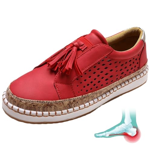 RePaLy Dotmalls Schuhe,Dotmalls Ultra-Bequeme,atmungsaktive Sneakers,Bequeme Orthopädische Damen-Sneaker,Modische Und Vielseitige Schuhe Zur Korrektur Der Flachen Körperhaltung (39-245mm,Rot) von RePaLy