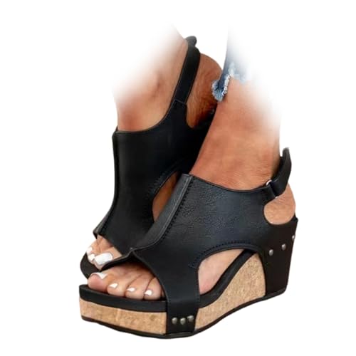 RePaLy Keilsandalen Für Damen,eleganter Sommer,Damen Espadrilles Mit Offener Zehenpartie,Plateau-Sandalen,Schnalle,Knöchelriemen,Keilsandalen,Sandalen Mit Fußgewölbeunterstützung (40,Schwarz) von RePaLy