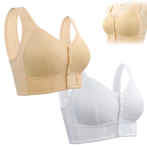 RePaLy Moona-BH Für Senioren, Moona Bra – Atmungsaktiver BH Mit Vorderverschluss Für Senioren, Lasmastore BH, Moona Snap-Front-BH Für ältere Damen (38,Weiße Aprikose) von RePaLy