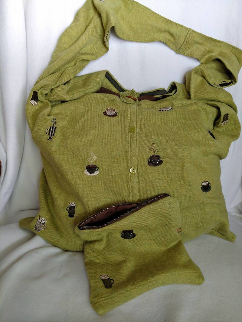 Kaffee-Zeit Pullover Geldbörse Mit Reißverschluss Beutel Vintge Baumwolle von RePursesDesigns