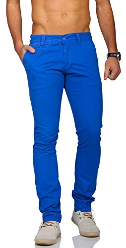 ReRock Herren Chino Sommer Hose Pants Slim Fit schmale Passform Vintage Look 3301, Grösse:W33, Farbe:Blau von ReRock