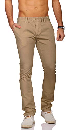 ReRock Herren Chino Sommer Hose Pants Slim Fit schmale Passform Vintage Look 3365, Grösse:W33, Farbe:Khaki von ReRock