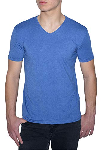 ReRock by Young & Rich Herren Basic T-Shirt mit V-Ausschnitt - Einfarbiges T-Shirt Slim Fit - Farbe Blau Melange/Größe 2XL von ReRock