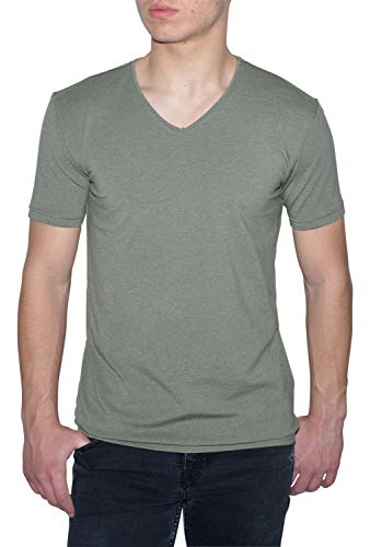 ReRock by Young & Rich Herren Basic T-Shirt mit V-Ausschnitt - Einfarbiges T-Shirt Slim Fit - Farbe Grün/Größe 3XL von ReRock