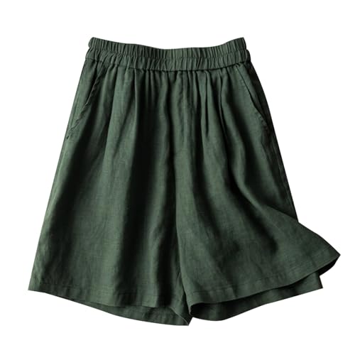 Damen Baumwolle Leinen Shorts Lose Kurze Hosen Mit Kordelzug Und Taschen Elastische Taille Knielang Stright Capri Loose Hose Elegant Leinenhose Mit Taschen von ReSin90s