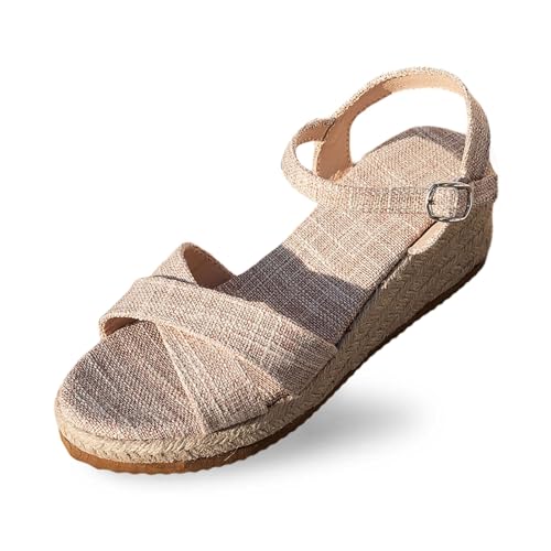 Damen Sandalen Sommer Casual Damen Wedge Peep Toe High Heel Plattform Pantoletten Freizeit Flach Sandalette Keilabsatz Keilpumps von ReSin90s