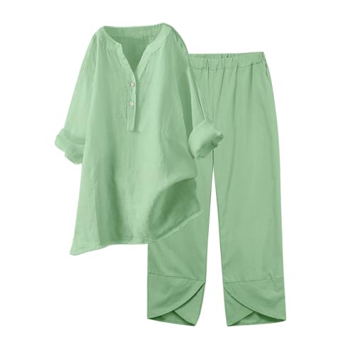 Damen Zweiteiler Musselin Bluse Hemd Und Lang Hose Aesthetic Lounge Set Strand Outfit Elegant V-Ausschnitt Two Piece Set Freizeit Streetwear Große Größe von ReSin90s