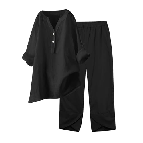 Damen Zweiteiler Musselin Bluse Hemd Und Lang Hose Aesthetic Lounge Set Strand Outfit Elegant V-Ausschnitt Two Piece Set Freizeit Streetwear Große Größe von ReSin90s