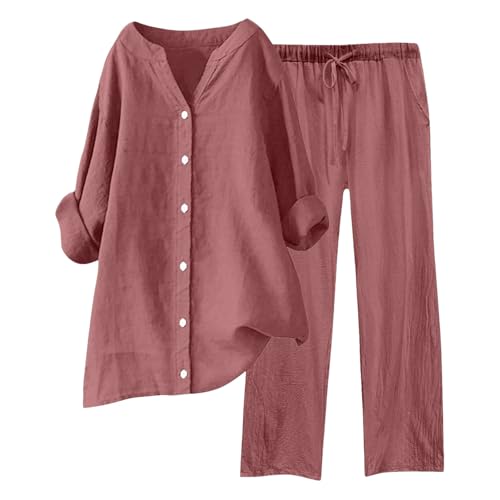 Damen Zweiteiler Musselin Bluse Hemd Und Lang Hose Aesthetic Lounge Set Strand Outfit Elegant V-Ausschnitt Two Piece Set Freizeit Streetwear Große Größe von ReSin90s