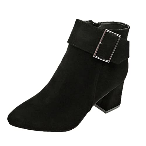 -Ferse-Frauen-Gürtel-Art- Weisedicke spitze Stiefel-Reißverschluss-Schnallen-Damenstiefel Hallux Schuhe Damen Rot (Black, 41) von ReSin90s
