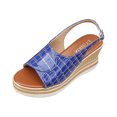 ReSin90s Bequeme Sandalen Damen Atmungsaktive Bequeme Weiche Fliegen Weben Sandale Mit Keilabsatz Sommerschuhe Komfortable Strandsandalen Pantoletten Hausschuhe Mit Verstellbaren Riemen von ReSin90s