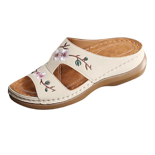 ReSin90s Damen Flip Flops Sandaletten Mit Absatz Sommer Elegant Sommerschuhe Bequem Keilabsatz Plateau Schuhe Orthopädische Sandale & Slides Festliche Offene Schuhe Mit Fussbett Flip Flops Pantolette von ReSin90s