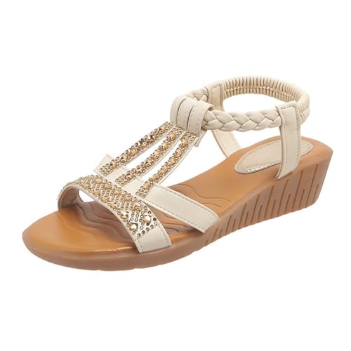 ReSin90s Damen Keilsandalen Pumps Sandale Mit Keilabsatz Casual Keilsandalen Frauen Sommer Mit Knöchelriemen Plattform Offene Schuhe Anti-Rutsch-Sandalen Sommerschuhe Damensandalen von ReSin90s