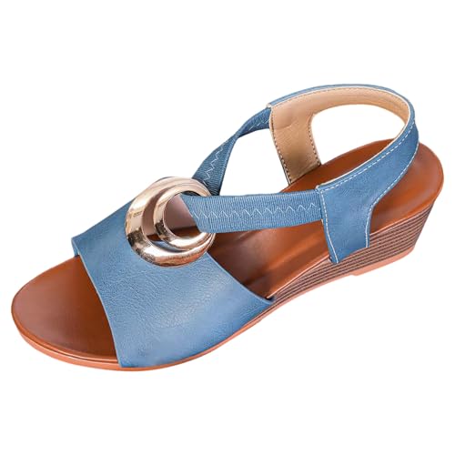 ReSin90s Damen Klassische Sandalen Elegant Weite H Sandaletten Keilabsatz Wedges Sommer Frauen Peeptoes Absatz Pantoletten Weiche Fußbett Pool Meer Strand Outdoor Sommerschuhe von ReSin90s