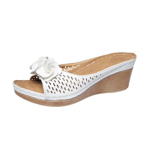 ReSin90s Damen Sandalen Sommer Mit Keilabsatz Reißverschluss Plateau Frauen Schuhe Bequem Sandaletten Dicker Boden Runder Kopf Fischmaul Hohl Gestrickte Sandalen Outdoorsandale Für Freizeit Alltag von ReSin90s