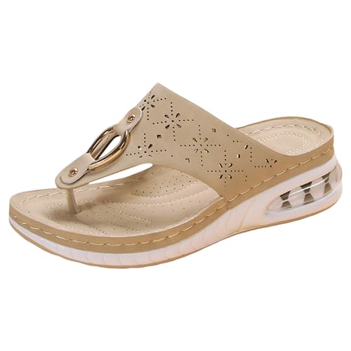 ReSin90s Damen Schlappen Flip Flops Sommer Elegant Sommerschuhe Bequem Keilabsatz Plateau Schuhe Orthopädische Kissen Flipflops Erholung Walking Sandale Badelatschen Für Beach von ReSin90s