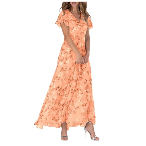ReSin90s Damen Sommer Kleider Kurzarm Strandkleider Casual V-Ausschnitt Kleider Lange Blumendruck Sommerkleid Boho Strandkleid Maxi Kleid Strandwear von ReSin90s