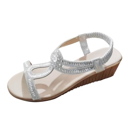 ReSin90s Damen Sommer Sandalen Keilabsatz Sommer Bequem Elegant Sandalen Mit Strass Perlen Bohemia Strand Schuhe Freizeitsandale Leicht Outdoorsandale Sommerschuhe von ReSin90s
