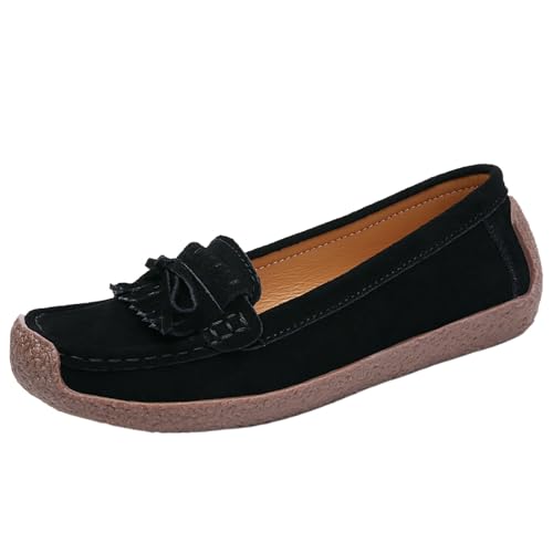 ReSin90s Flache Damenschuhe Low Wedge Flache Schuhe Komfort Slip on Flat Ballerina Runde Zehe Barfußschuhe Bequem Weich Leicht Loafers Für Spaziergänge Keilabsatz Lässiger Stil von ReSin90s