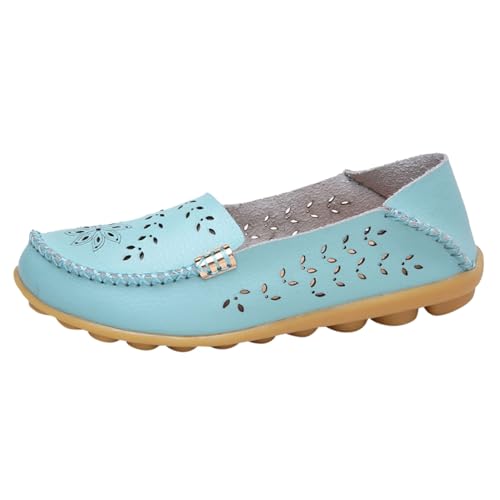 ReSin90s Flache Schuhe Für Damen Loafer Segelschuhe Aus PU Leder Freizeit Walkingschuhe Strickstoff Leichte Slip on Walking Schuhe Geschlossener Spitze Flats Fahrerschuhe von ReSin90s