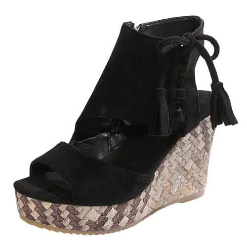 ReSin90s Keilsandaletten Damen Mit Keilabsatz Sommer Bequem Elegant Sandalen Mit Strass Perlen Bohemia Strand Schuhe Frauen Slipper Bequeme Orthopädische Sandalen von ReSin90s