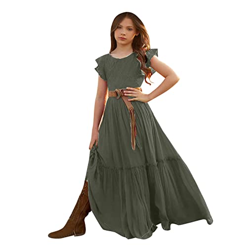ReSin90s Mädchen Kleider Rüschenärmel Sommerkleid Rüschen Ausschnitt Chiffonkleid Lässige Geburtstag Kinderkleidung Baumwolle Strandkleid Langkleid Hochzeitsgast Abendkleid für Teenager-Mädchen von ReSin90s