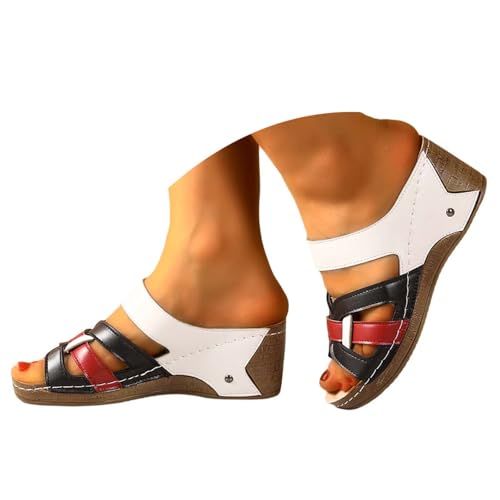 ReSin90s Sandalen Damen Elegant Mit Strass Perlen Bohemia Strand Schuhe Sommerschuhe Open Toe Wedges Strand Im Freien Dicke Boden Sandalen Bohemian Strand Sandaletten Riemchensandalen von ReSin90s