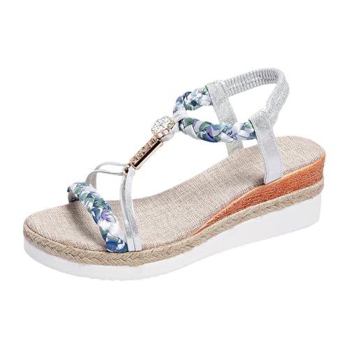 ReSin90s Sandalen Damen Open Toe Strandsandalen Slingback Elastischen Schuhe Mit Strass Perlen Bohemia Strand Schuhe Sommerschuhe Pantoletten Hausschuhe Mit Verstellbaren Riemen von ReSin90s