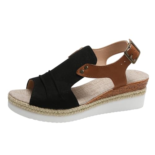 ReSin90s Sandalen Damen Sandaletten Mit Keilabsatz Elegant Weite H Sandaletten Keilabsatz Wedges Sommer Frauen Peeptoes Absatz Pantoletten Weiche Fußbett Pool Meer Strand Outdoor Sommerschuhe von ReSin90s