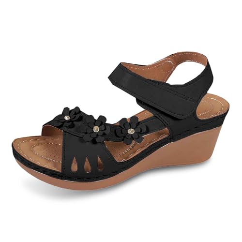 ReSin90s Sandalen Damen Sommer Hausschuhe Mit Keilabsatz Orthopädische Sandals Slip-On Bequeme Slide Mit Offenem Zehenbereich Hausschuhe Komfort Walking Pantoffeln with Arch Support von ReSin90s