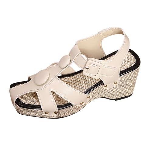 ReSin90s Sandalen Damen Sommer Mit Strass Perlen Bohemia Strand Schuhe Sommerschuhe Orthopädische Sandalen Sommer Waschbare Slingback Slide Freizeit Low Wedge Sandalette Strandsandaletten von ReSin90s