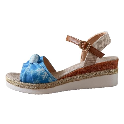 ReSin90s Sandaletten Damen Mit Keilabsatz Frauen Bohemian Sandals Freizeit Strand Sandalette Sommer Weiche Fußbett Pool Meer Strand Outdoor Sommerschuhe von ReSin90s