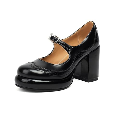 ReSin90s Trachtenschuhe Damen Elegant Vintage Dirndl Schuhe Riemchenpumps Spangenpumps mit Kreuz Knöchelriemen Blockabsatz Oktoberfest Schuhe Plateau, Kleider, Brautschuhe Party von ReSin90s
