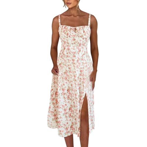 Sommerkleider Damen Leicht Und Luftig Blumenkleid V-Ausschnitt ärmellos Strandkleider Boho Lang Kleid Sommer A-Linie Maxi Kleider Mit Taschen Milkmaid Dress Schlitz Maxi Dress for Women von ReSin90s