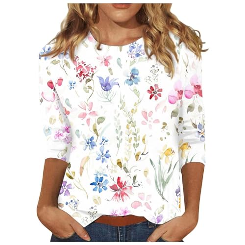 Tshirt Damen 3/4 Arm Shirt U-Boot Ausschnitt Leichte Pullover Tops Basic Oberteil Sommer Herbst Lockere Passform, Rundhalsausschnitt, Basic-Blusen Tshirt Damen 3/4 Arm Shirt U-Boot Ausschnitt Leichte Pullover Tops Basic Oberteil Sommer Herbst Lockere Passform, Rundhalsausschnitt, Basic-Blusen von ReSin90s