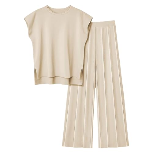 Zweiteiler Damen Elegant 2 Pieces Jogginganzug Damen Set Langarm Lounge Sets Strickpullover Top Weites Bein Elastische Taille Hose Anzug Loungewear 2-Teiliges Jogginghose Sets Business Anzug von ReSin90s