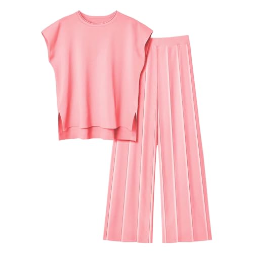 Zweiteiler Damen Elegant 2 Pieces Jogginganzug Damen Set Langarm Lounge Sets Strickpullover Top Weites Bein Elastische Taille Hose Anzug Loungewear 2-Teiliges Jogginghose Sets Business Anzug von ReSin90s