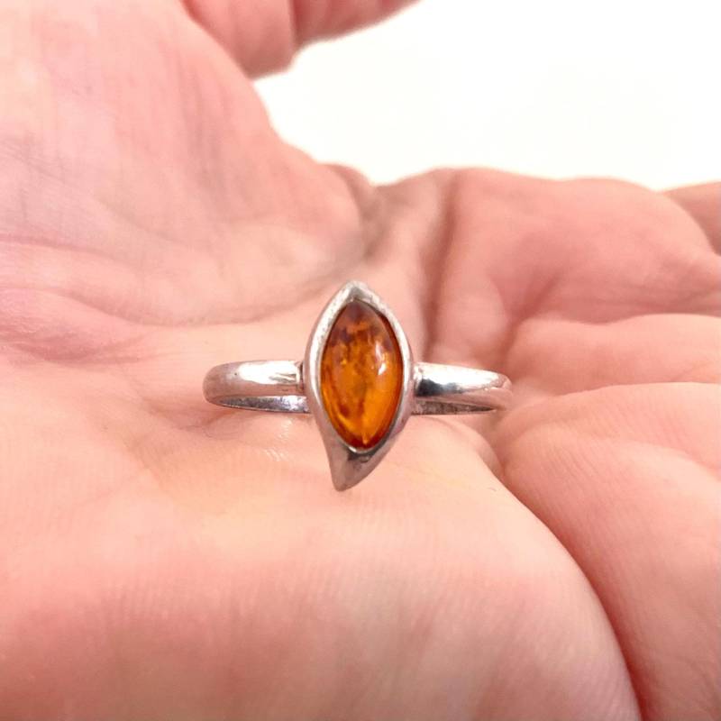 Vintage Marquise Bernstein Ring in Sterling Silber - Zierlicher Damen Schmuck Größe N von ReTainReUse