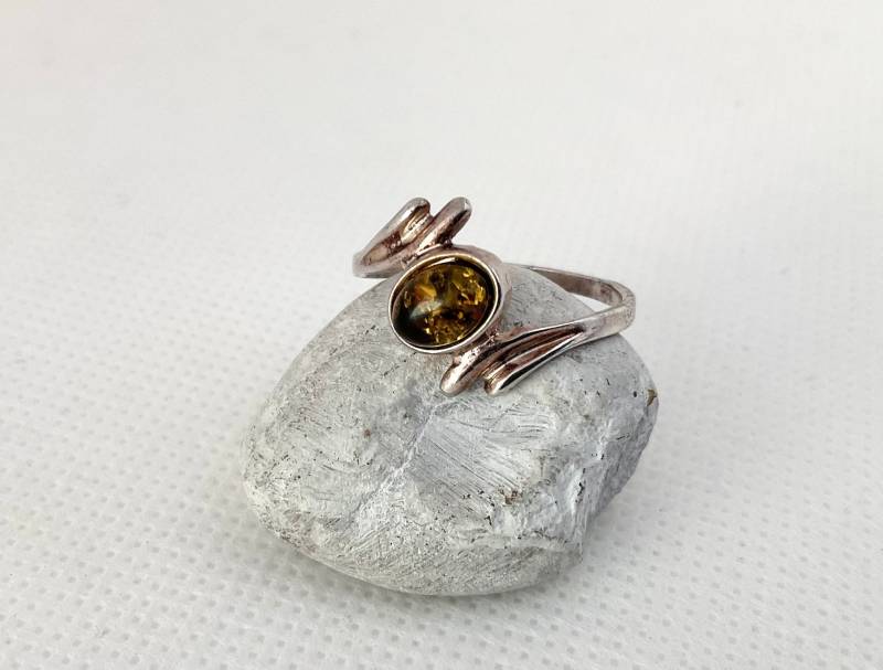 Vintage Grüner Bernstein Sterling Silber Ring - Größe P von ReTainReUse