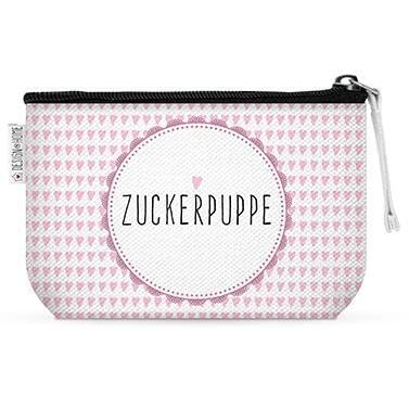 Kosmetiktasche 16x9,5 cm aus Canvas - Schminktasche mit Reißverschluss & PVC Innenfutter - Make-up Täschchen mit Motiv - Kulturbeutel für Damen & Mädchen - Zuckerpuppe von ReWu