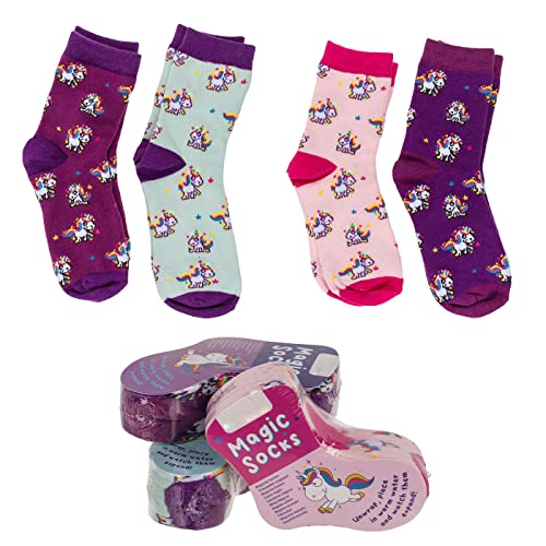 Magische Kindersocken Zaubersocken 4er-SET Comic - Einhorn Motive Größe: 22-34 Socken Mitgebsel Geschenkidee Geschenk Reisen Kindergeburtstag Baumwolle von ReWu