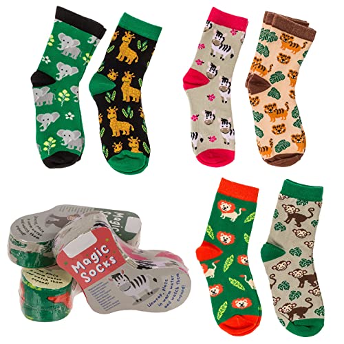 Magische Kindersocken Zaubersocken 6er-SET Wildtiere Motive Größe: 22-34 Socken Mitgebsel Geschenkidee Geschenk Reisen Kindergeburtstag Baumwolle von ReWu