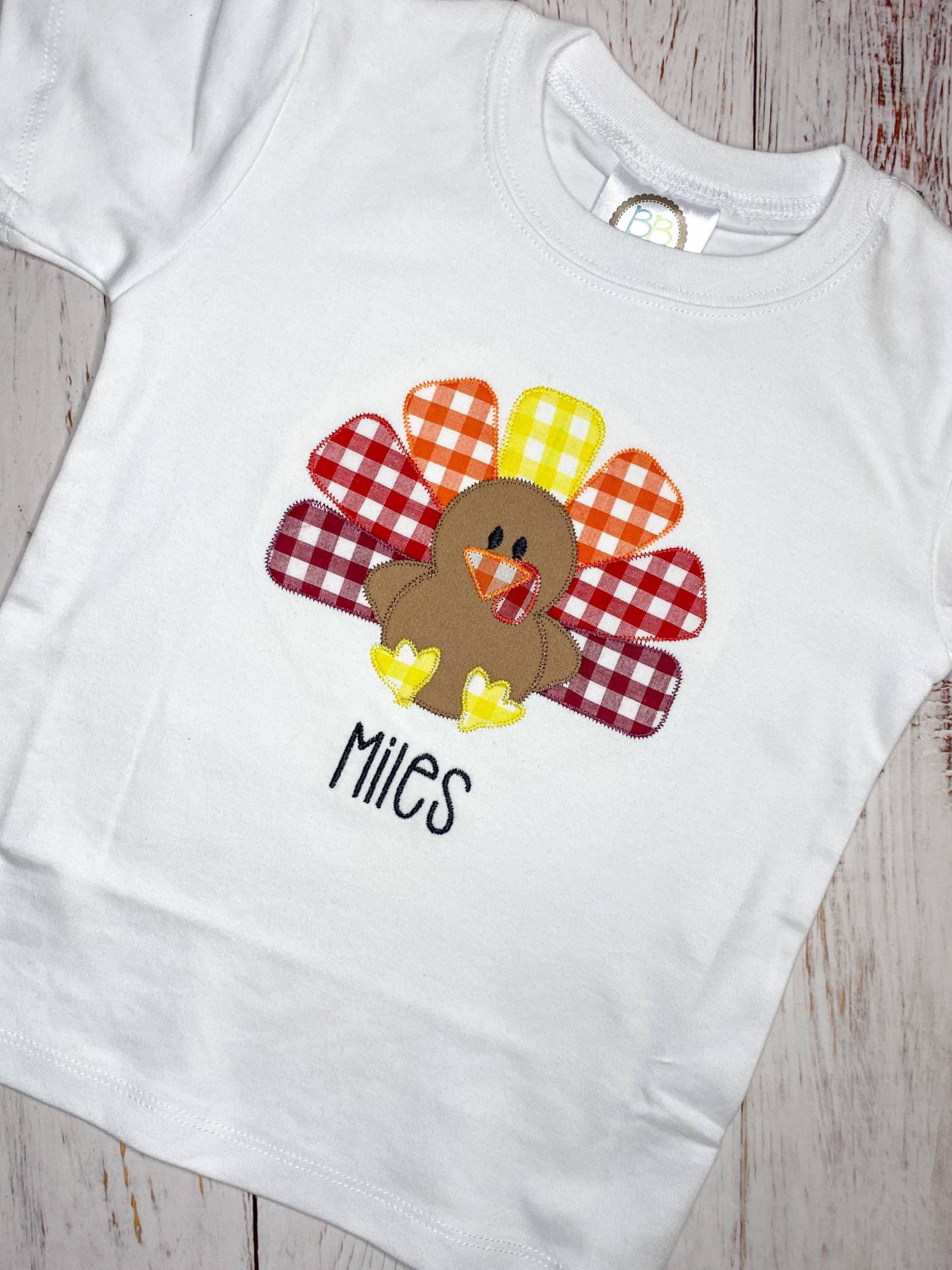 Truthahn Bestickt Tshirt, Monogramm Thanksgiving Baby Oder Kleinkind, Personalisierte Türkei Top Für Jungen Mädchen von ReaReaJs